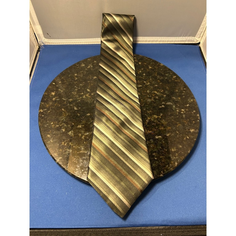 Covington Men's Silk Tie‎ Classic Length Olive Brown Striped
